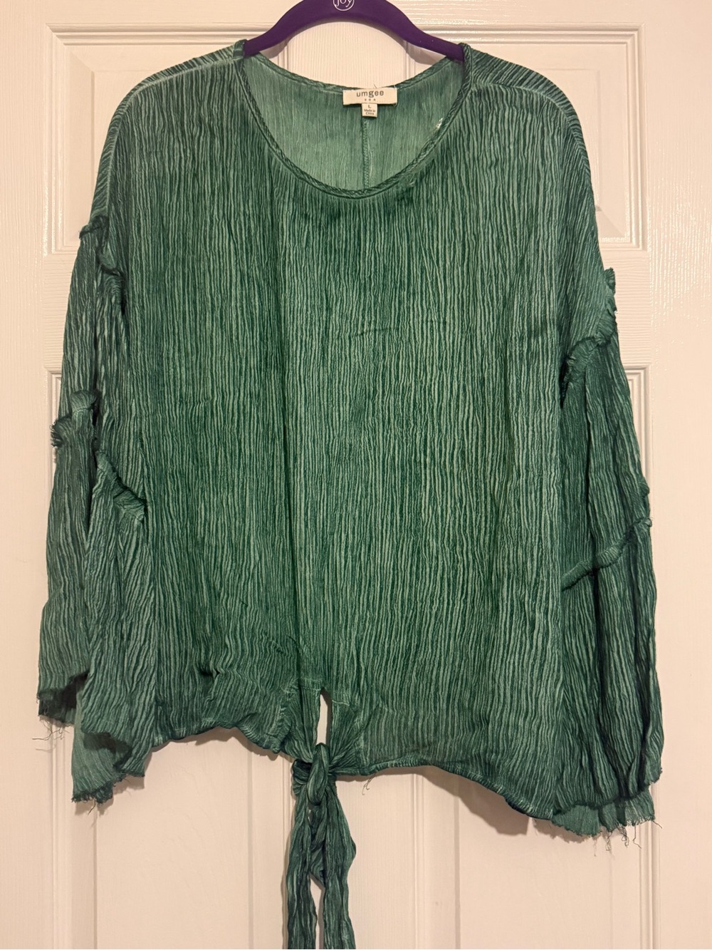Umgee Emerald Green Crinkle Tie-Front Top